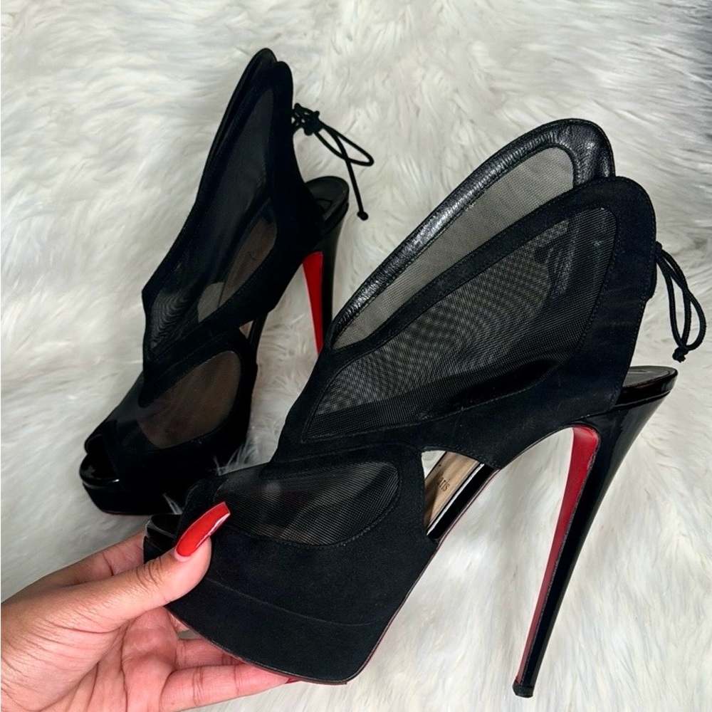 Christian Louboutin Black Suede and Mesh Farfamesh Booties Size 39 1/2 EU